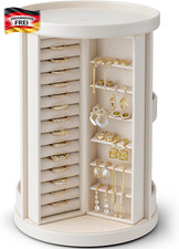Drehbarer Schmuckkoffer mit 6 Kettenhaken für Damen stilvoll offen beige