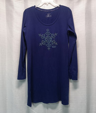 Victoria's Secret Womens M Purple Long Sleep Shirt Holiday Snowflake Rhinestone
