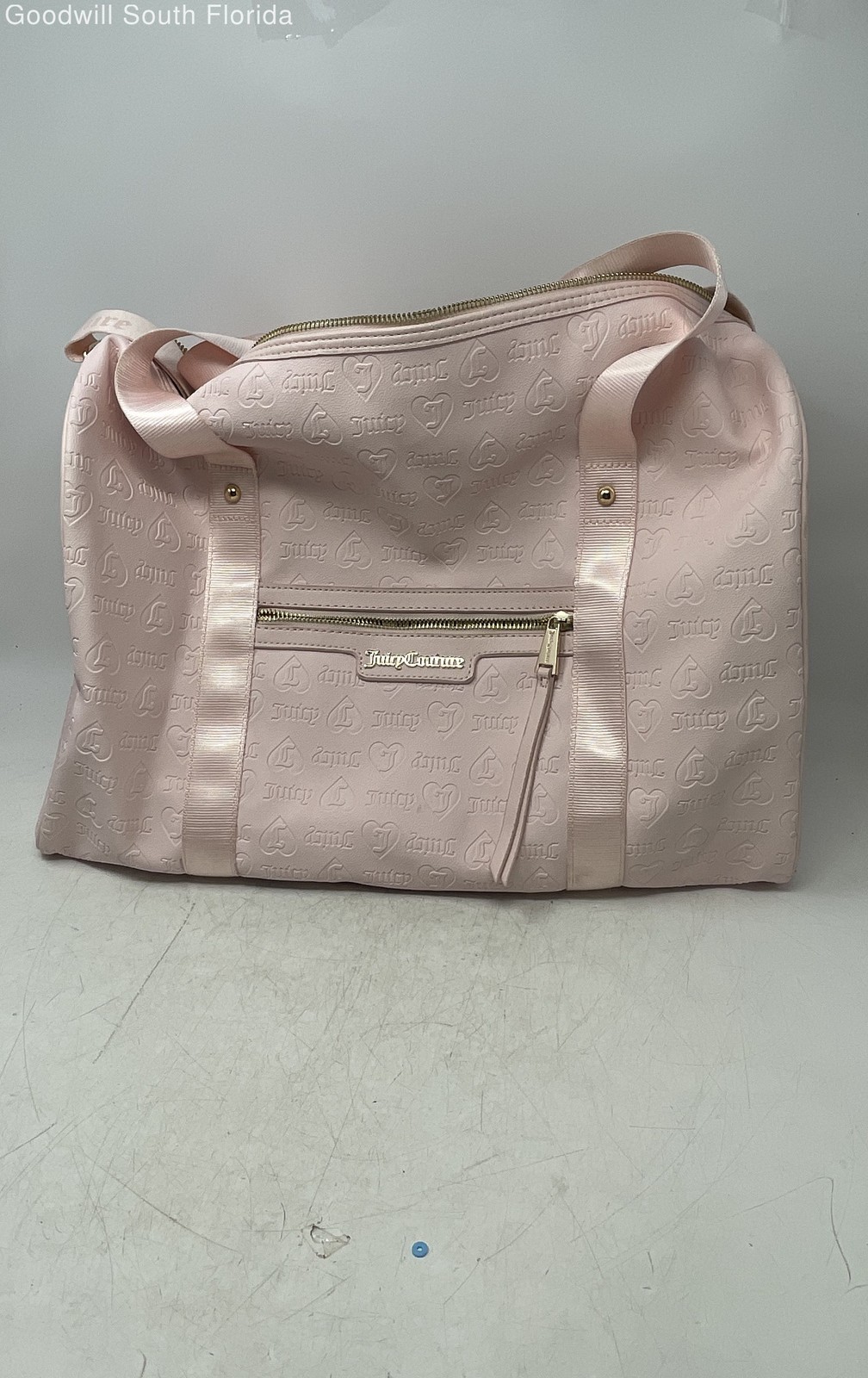 Juicy Couture Womens Rosie Pink Monogram Outer Pockets Weekender Duffle Big Bag