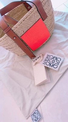 Loewe Ibiza S size limited color Anagram straw bag handbag orange brown 19x32cm