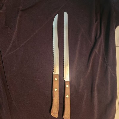 Vintage EKCO Flint Stainless Vanadium Serrated Knife Lot of 2 USA Wood Handle