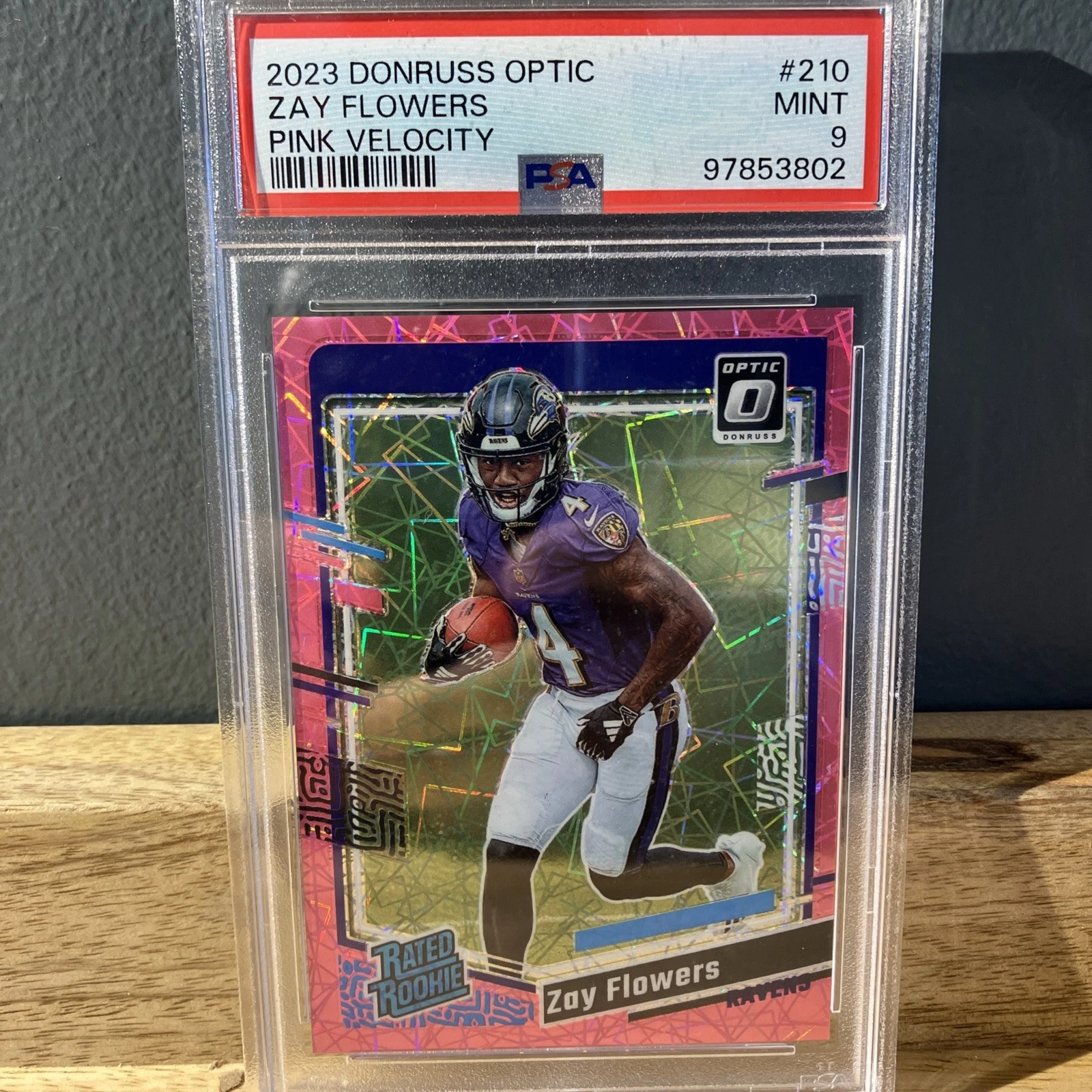 Deal for 🔥2023 PANINI DONRUSS OPTIC PINK VELOCITY #210 ZAY FLOWERS 16/79 PSA 9 🔥