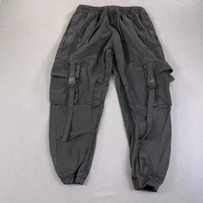 Bershka Pants Mens XL Black Cropped Cargo Joggers Pockets Elastic Waist Tech