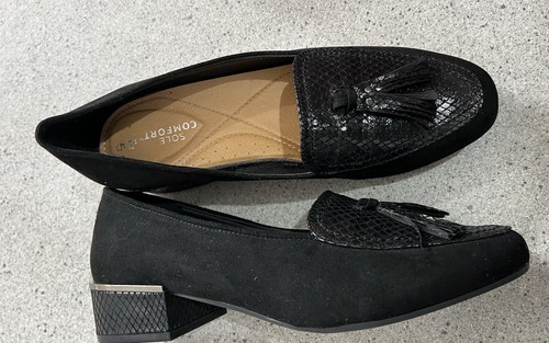 Shoes Black Loafers With Tassel UK 5 EU 38 Tu Sole Comfort - Picture 4 of 9
