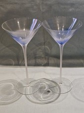 Block Stockholm 2x Rainy Day Blue Frosted Crystal Tall Martini Cocktail Glass GC