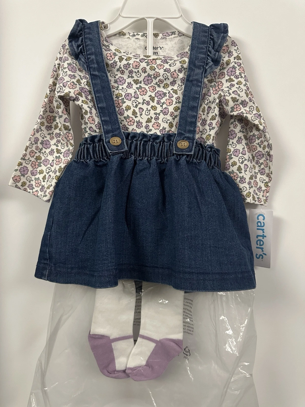 Carters Baby Girls 3 Pc Top, Jumper Dress, Tights Set Size 6m NWT