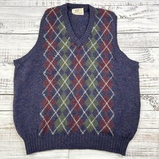 VTG 70s 80s Lord Jeff Shetland Wool Argyle Knit Sweater Vest Multicolor Sz L