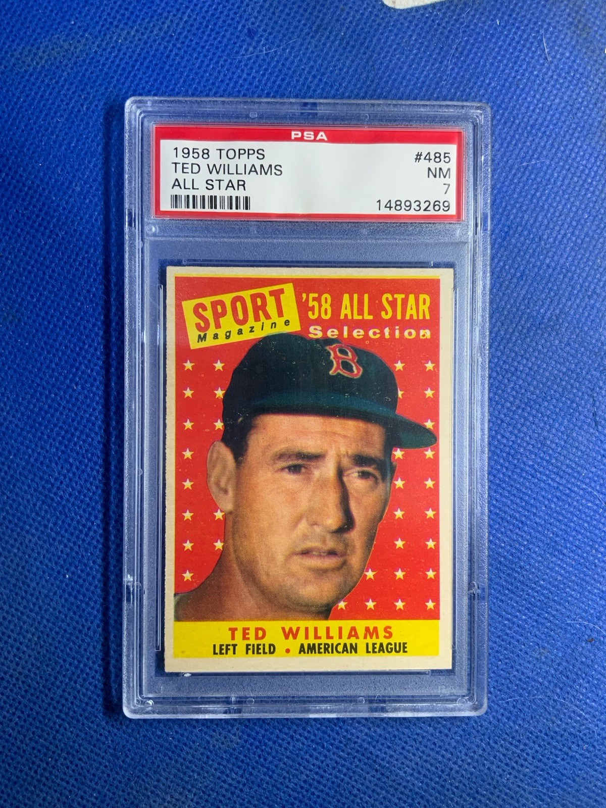 1958 Topps Baseball Ted Williams '58 All-Star Card #485 ~ PSA Graded 7 NM