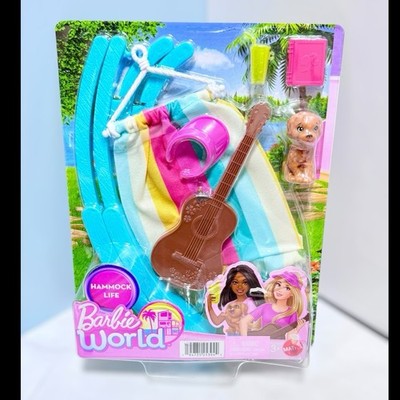 Barbie World Hammock Life Set Swinging Hammock Guitar Dog Visor Book Pup NEW NIP