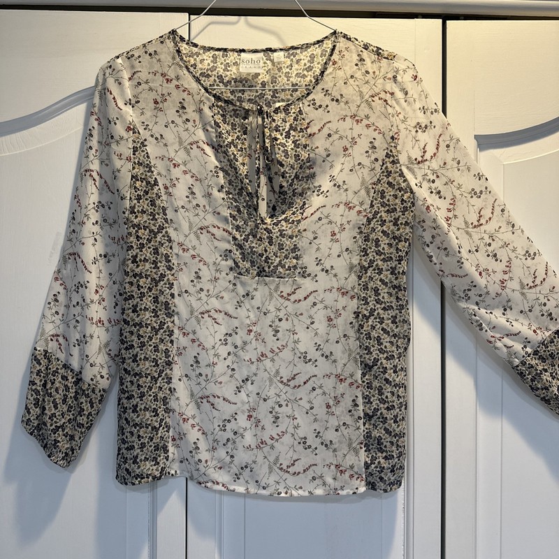 SOHO Jeans New York & Company Women's Multicolor Sheer Long Sleeve Blouse XS