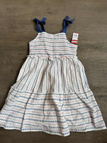 New NWT Cat & Jack Smocked Sundress Girls Size Large 10/12 Red White Blue - Picture 3 of 3