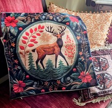 Set of 2 DEER nordic FOREST autumn THROW PILLOW COVER buck FALL square 18x18