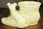 VINTAGE SHAWNEE USA POTTERY PLANTER DOG AND HIGH BUTTON SHOE YELLOW POT — photo 3