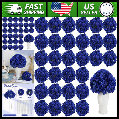 64 Pcs Artificial Hydrangea Flowers with Stems, Royal Blue, Wedding Decor