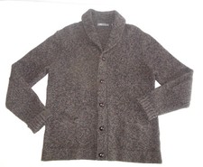 Vince Men's Knit Cardigan Sweater sz XL Yak Wool Brown Collar Leather Buttons