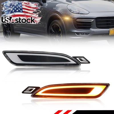 Clear Lens Amber Full LED Bumper Side Marker Light Kit For 15-18 Porsche Cayenne
