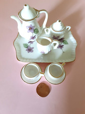 Vintage Lefton Exclusives Miniature Tea Set 10 Piece Purple Floral Gold Trim
