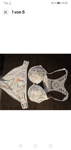 Boho Crochet bikini Set H&M Rücken Häkel Spitze Weiß Natur 38 Bügel BH 75B NEU - Bild 2 von 3