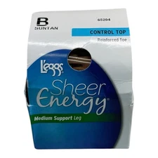 L’eggs Sheer Energy Control Top Size B Med Support Leg Suntan Reinforced Toe
