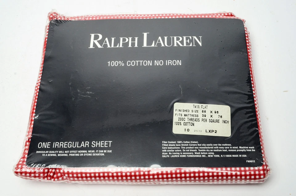 Ralph Lauren Red White Gingham Twin Flat Sheet 100% Cotton Irregular New - Image 3 of 4