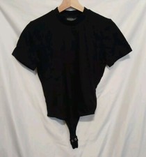 Danielle Bernstein Bodysuit Women XS Black Crewneck Rolled Cuffs