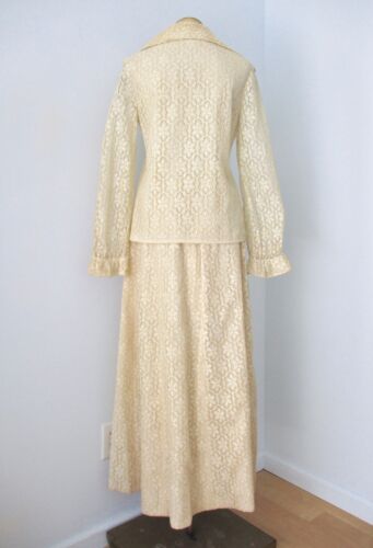 Vtg 60s 70s Mod Ivory Flower Power Lace 2-Pc Maxi Skirt Jacket Evening Suit 34 - Picture 4 of 12