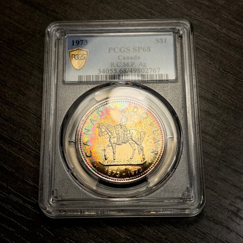 SP68 1973 $1 Canada RCMP Silver Dollar, PCGS Trueview- Pretty Rainbow Toned - Picture 3 of 6