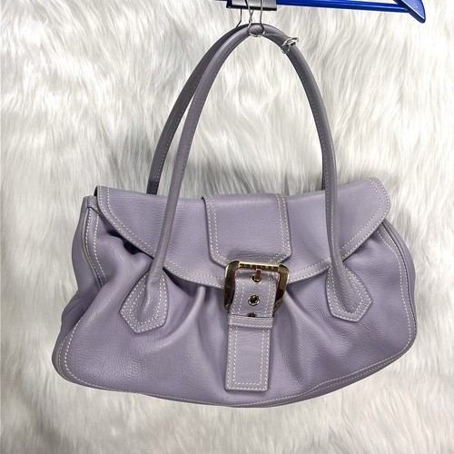 Celine Purple Leather Buckle Bag with Gold Accents - Authentic Designer Purse