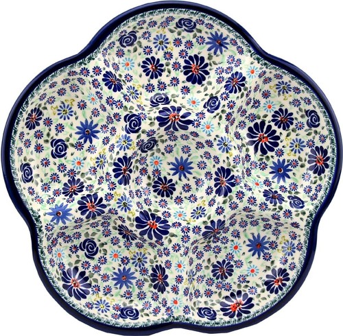 Polish Pottery 6-Compartment Round Appetizer Tray – 14" Diameter – Boleslawiec - Picture 2 of 4