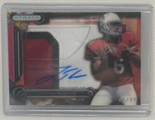LOGAN THOMAS 2014 TOPPS STRATA JUMBO CLEAR CUT PATCH ON CARD AUTO RC #D 49/99