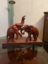 Sculture In Legno scolpito giovani elefanti scultura elefante 18.5 cm (h)