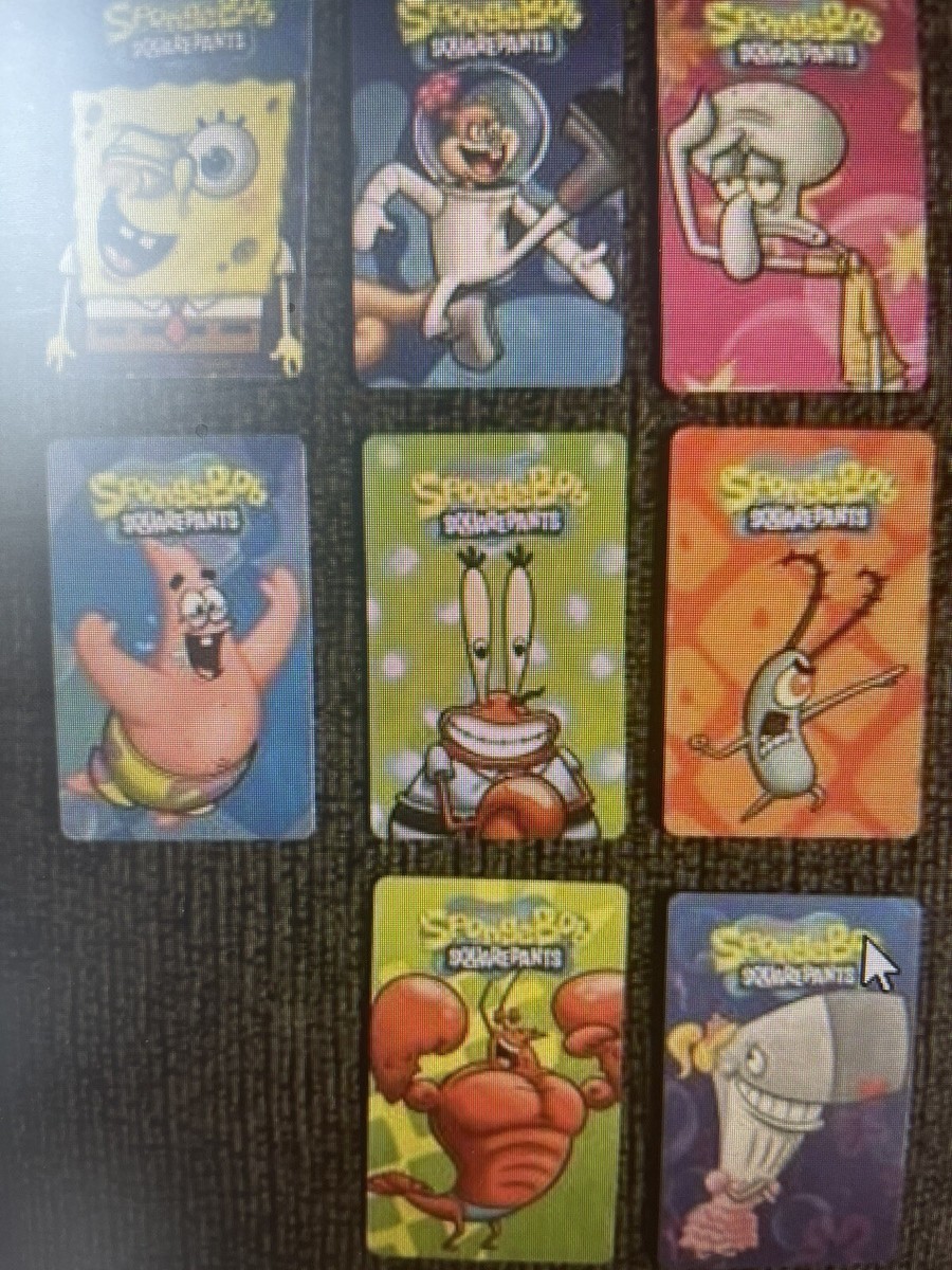 spongebob coin pusher rare card Dave & Busters SpongeBob Arcade Game 8 Card Set Without Gary (Barcoded)