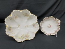Pair of Haviland Limoges Fluted Serving Bowl w/ Gold Trim, Pink Floral Pattern