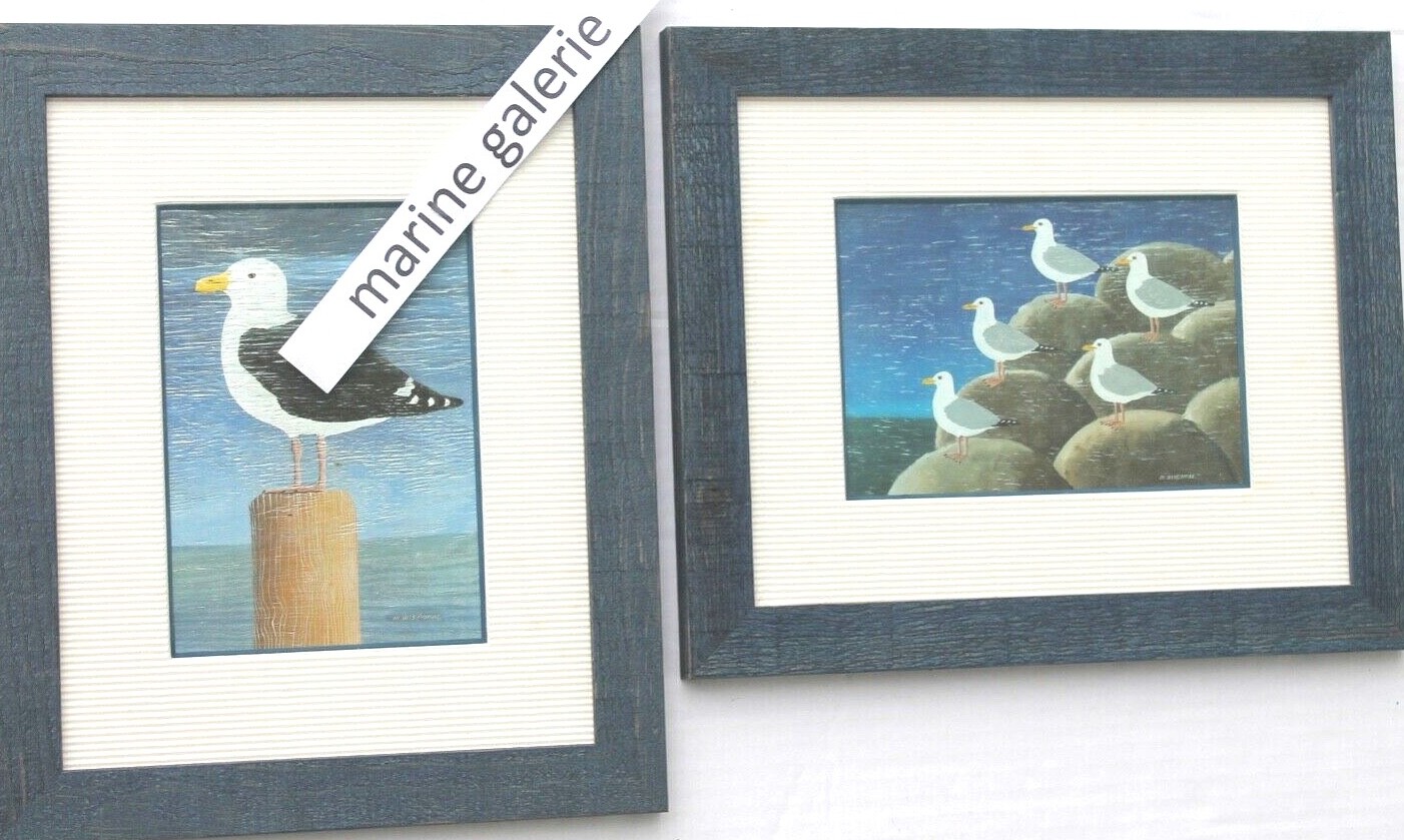 Cadre bois oiseau de mer decoration enfant haut de gamme theme marine