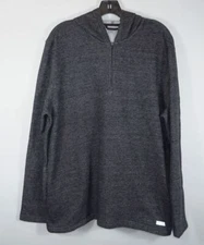 Perry Ellis Portfolio Men's Gray Hooded Quarter-Zip Sweatshirt, XL
