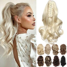 12" Claw Clip Wavy Ponytail Extensions As Human Pony Tail Hairpiece Real Thick