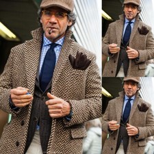 Tweed Herringbone Men Suits British Retro Business Formal Men Blazer Tuxedos