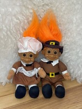 Vintage Russ Thanksgiving Pilgrim Troll Dolls Pilgrim Boy Girl 6"