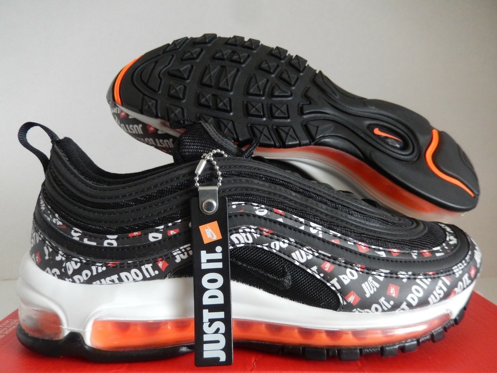 Nike Air Max 97 Black Total Orange White Size 10 AT8437-001 Just Do It