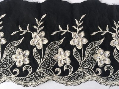Black Cotton Embroidery Lace Fabric DIY Material Width 10 cm 1 Yard