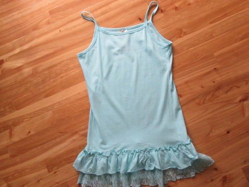 Knit Works Girls L-14 Aqua Ruffle Lace Cotton Tank Top NWOT CUTE! - Picture 2 of 3