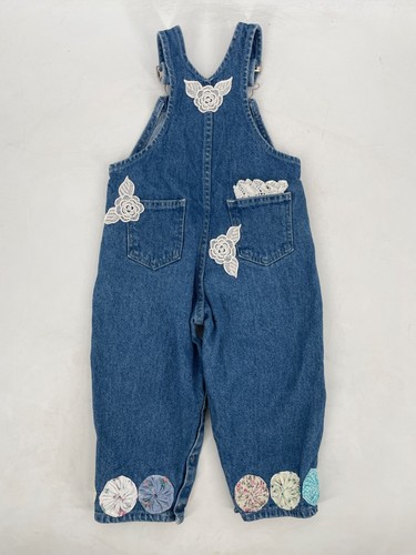 Vintage Girl's 4T Oshkosh B'gosh Floral Bib Overalls Bubble Blue lace appliqué - Picture 10 of 10