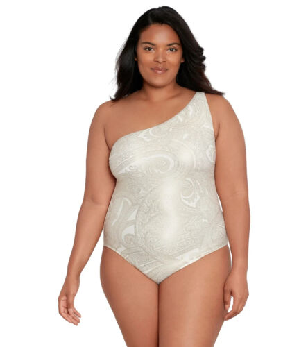 NWT Lauren Ralph Lauren Women Plus Size 20W Luxury Paisley One Shoulder Swimsuit