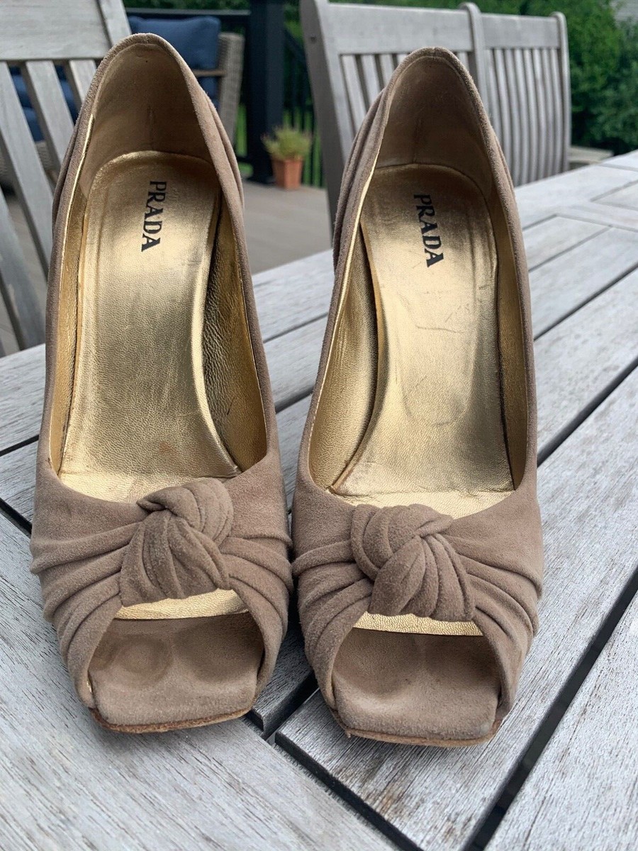 PRADA Suede Peep Toe Pumps, beige size 39.5 | eBay