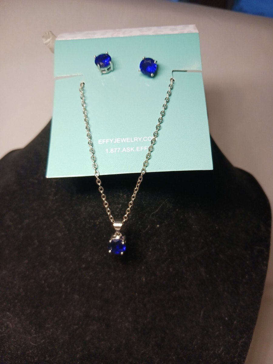 Effy Blue Faceted Crystal Necklace Earring Set Sterling Silver