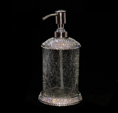 Bling Soap Dispenser AUSTRIAN CRYSTALS Crackled Glass Lotion Pump Bath Bedazzled