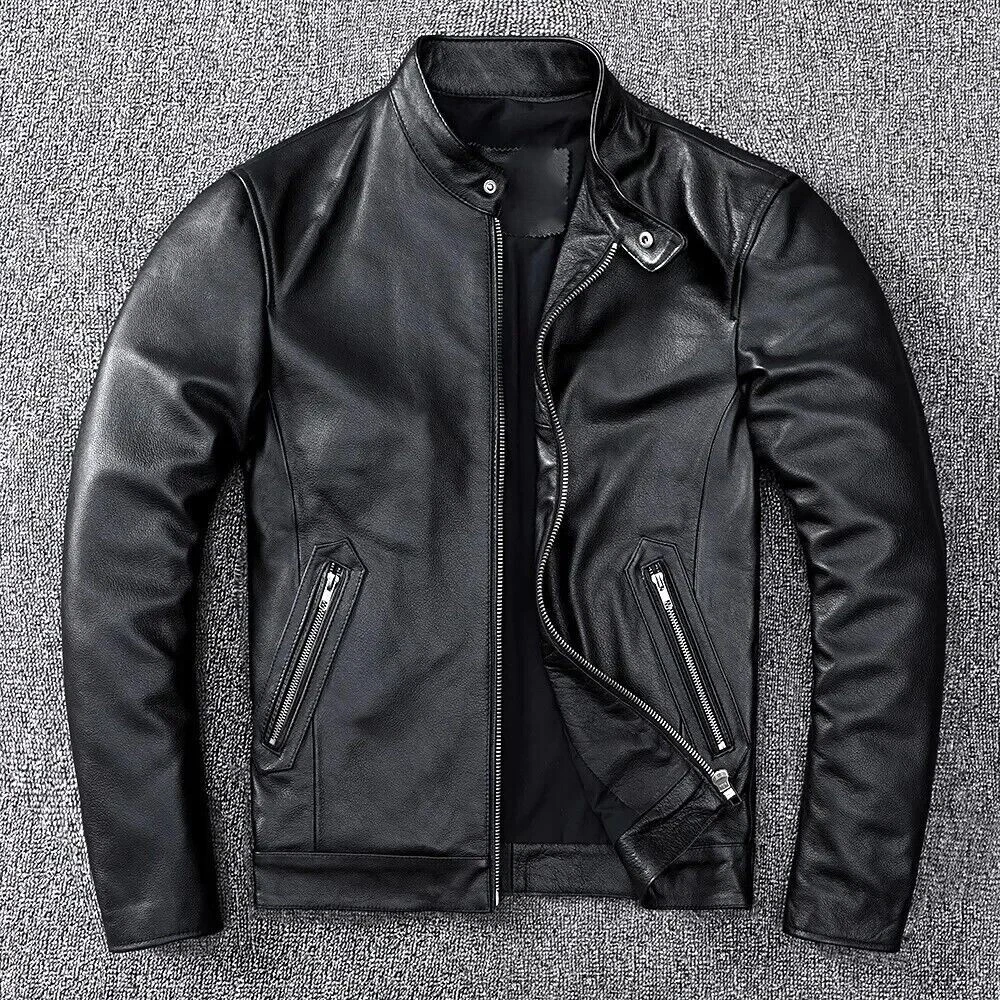 Mens Genuine Cowhide Leather New Casual Biker Style Real Collar Up Button Jacket
Opens in a new wind