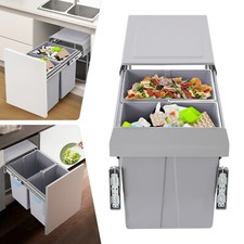 40L Dual Pull Out Kitchen Bin Cabinet Waste Recycling Trash Can UK