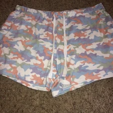 Born Size XL Womens Sleep Shorts Soft Pockets Drawstring Camo Polyester Spandex