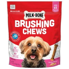 Brushing Chews Daily Dental Dog Treats, Mini, 25.5 oz Bag, 65 Bones Per Bag
